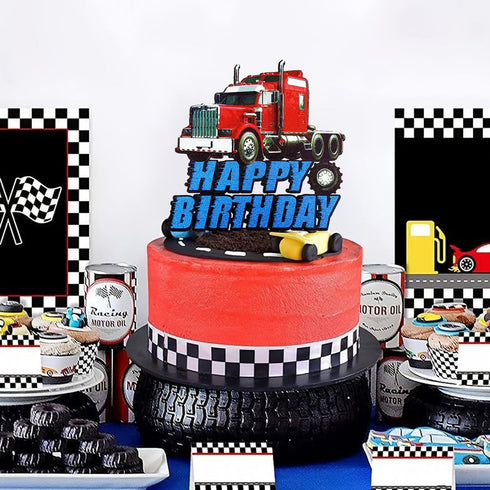 AZEWELL Truck Cake Topper, Semi Truck Birthday Party Decorations for Men Boys, Semi Tractor Trailer Cake Decoration