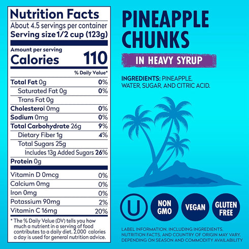 20 oz 12 Pack Dole Pineapple Chunks in Heavy Syrup - Dole Canned Fruit - Rich Source of Vitamin C - Can