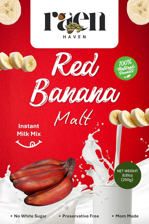 RAEN HAVEN 250g (8.81oz) Red Banana Malt Instant Milk Mix | Natural Red Banana Powder Drink | Healthy & Nutritious