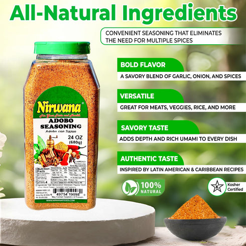 (24 oz) Adobo Seasoning Bold & Flavorful Blend for Meats, Vegetables, Soups & Marinades Essential Pantry Staple