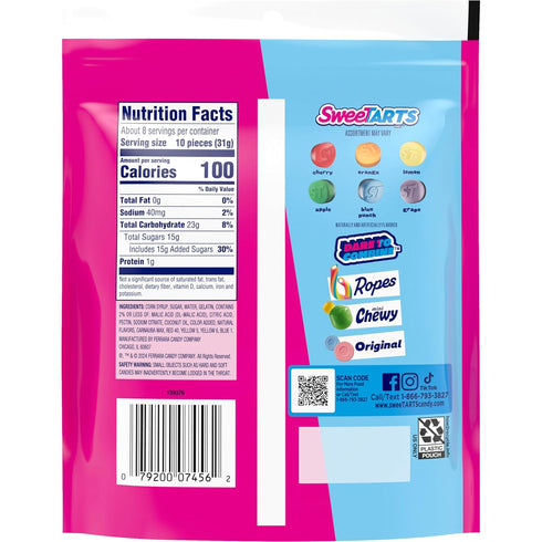 Gummies 9 oz SweeTARTS Fruity Splitz, Candy, Sweet and Tart, Resealable Bag