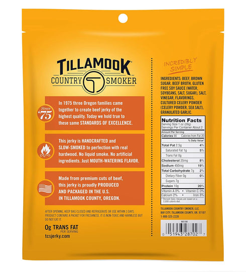 Tillamook Country Smoker Real Hardwood Smoked Beef Jerky, Teriyaki Flavor, 2.5 Ounce