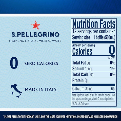16.9 Oz (Pack 12) S.Pellegrino Sparkling Natural Mineral Water, Plastic Bottles, Fl