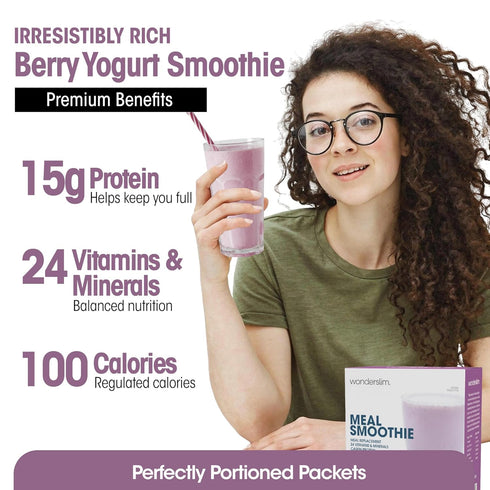 15g 24 (7ct) WonderSlim Meal Replacement Smoothie, Berry Yogurt, Protein, Vitamins & Minerals, Gluten Free