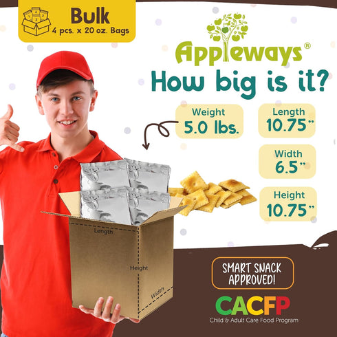 4 Packs, 20 Oz Appleways Cheddar Cheese Crackers, All-Natural Whole Grain Cheese Crisps, Healthy Crispy Cheese Snack