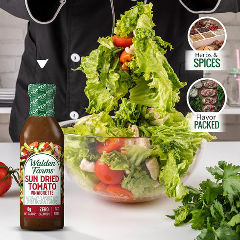 12 oz 0g Walden Farms Sun Dried Tomato Vinaigrette Dressing Bottle - Sugar Free Net Carbs Condiment - So Tasty on