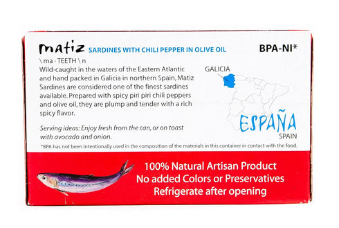 4.2 oz (4.2 (Pack 5)) Matiz Spicy Wild Spanish Sardines in Olive Oil and Piri Piri Pepper, Ounce