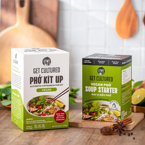 3.2 oz (10-12 Get Cultured Box Vegan Pho Soup Starter, Authentic Vietnamese Vegan Broth Base with Curated Herbs