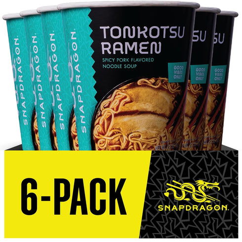 6 Pack Packs. Snapdragon Tonkotsu Ramen Cup Noodles - Instant Ramen Bowl with Authentic Wheat Noodles, Soup Sauce Base