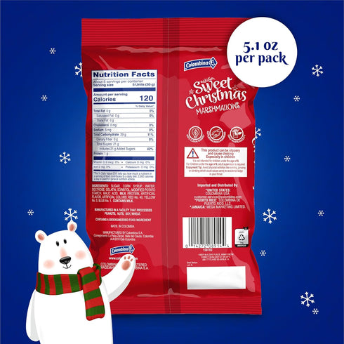 Colombina Sweet Christmas Marshmallows, Assorted Vanilla Bean Marshmallows, 5.1oz (Pack of 1)