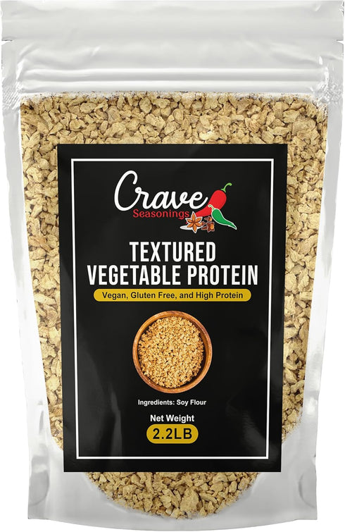 Crave Seasonings Crave Textured Vegetable Protein, 2.2LB Bag, Vegan, Gluten Free, High Protein Chunks,