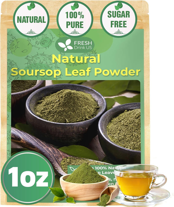 Premium 1oz Soursop Leaf Powder - 100% Natural & Pure from Wildcrafted Soursop Leaves, Graviola Powder, Vegan
