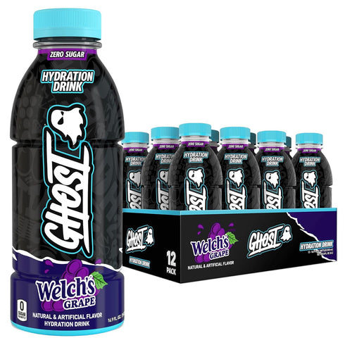 GHOST Hydration Drink, Welchs Grape - RTD Sports Drink with Electrolytes, Natural