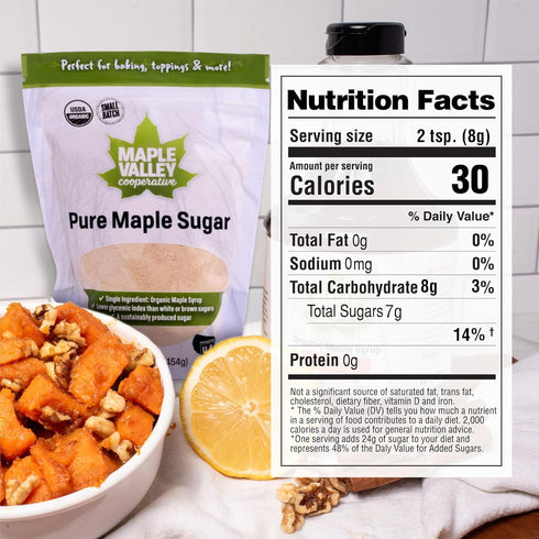 1 lb Maple Valley Organic Pure Maple Sugar Granulated, Natural Sugar Alternative, Good in Coffee, Baking, Cooking, Made