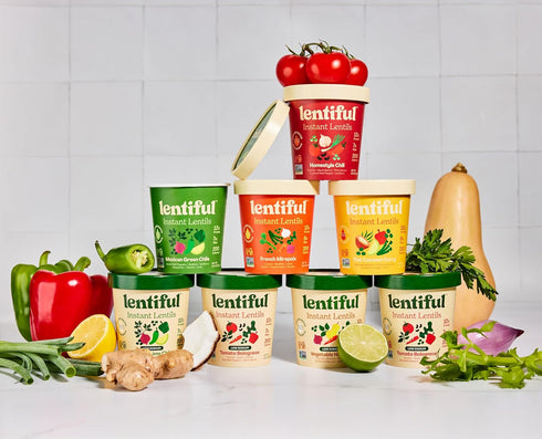 Lentiful 8 Pack 12g 6g Low Sodium Vegetable Harvest - Garden Veggie Instant Lentil Cups | Protein, Fiber, No Added Salt