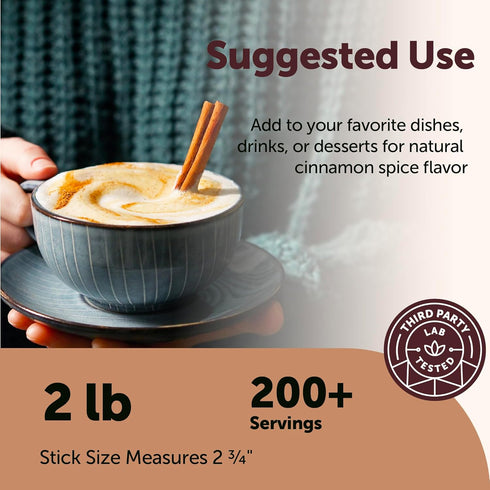 2lb (200+ Micro Ingredients Organic Cinnamon Sticks Whole, Sticks) | Bold Aroma & Flavor | Great for Tea, Desserts