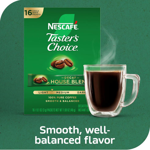 Packets, 8 (128 Packets) NESCAF Taster's Choice Instant Coffee Light Medium Roast Coffee, Decaf House Blend, Boxes