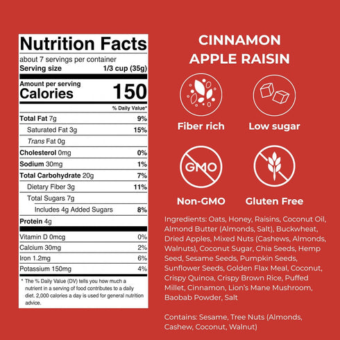 gutBFF 5g 2 Pack 9 oz Low Sugar Granola Gluten Free Healthy Granola with Lions Mane Mushroom & Baobab Superfruit