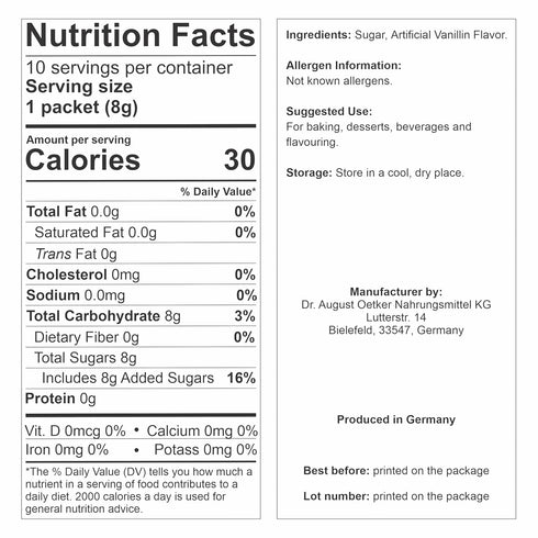 0.28 8 Pack 10 Dr. Oetker Vanilla Sugar (Vanillin Zucker) - Ounce - g