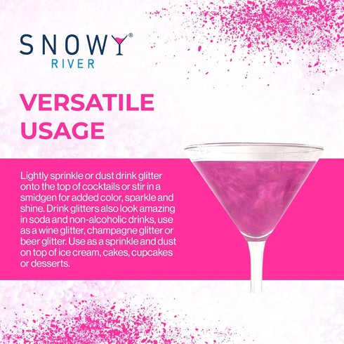 Snowy River Edible Pink Cocktail Glitter - All Natural Beverage Glitter for Cocktails, Wine, Champagne & Soda (4 Gram)
