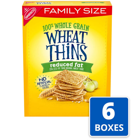 6 12.5 oz Wheat Thins Reduced Fat Snacks, Whole Grain Wheat Crackers, Bulk Snack Crackers, Family Size, - Boxes