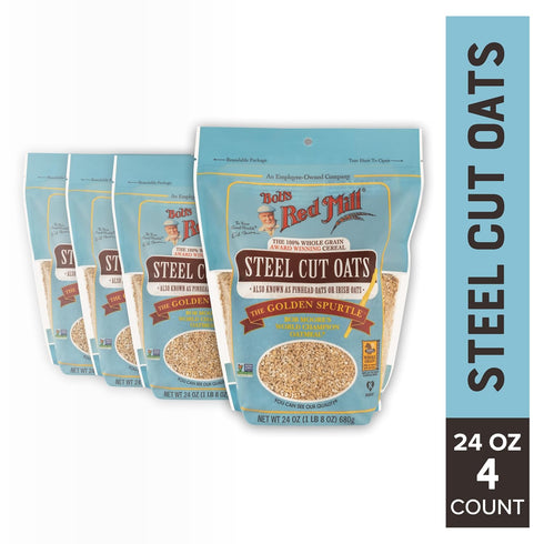 24oz (Pack 4) Bob's Red Mill Steel Cut Oats, of - Non GMO, Whole Grain, Vegan, Kosher