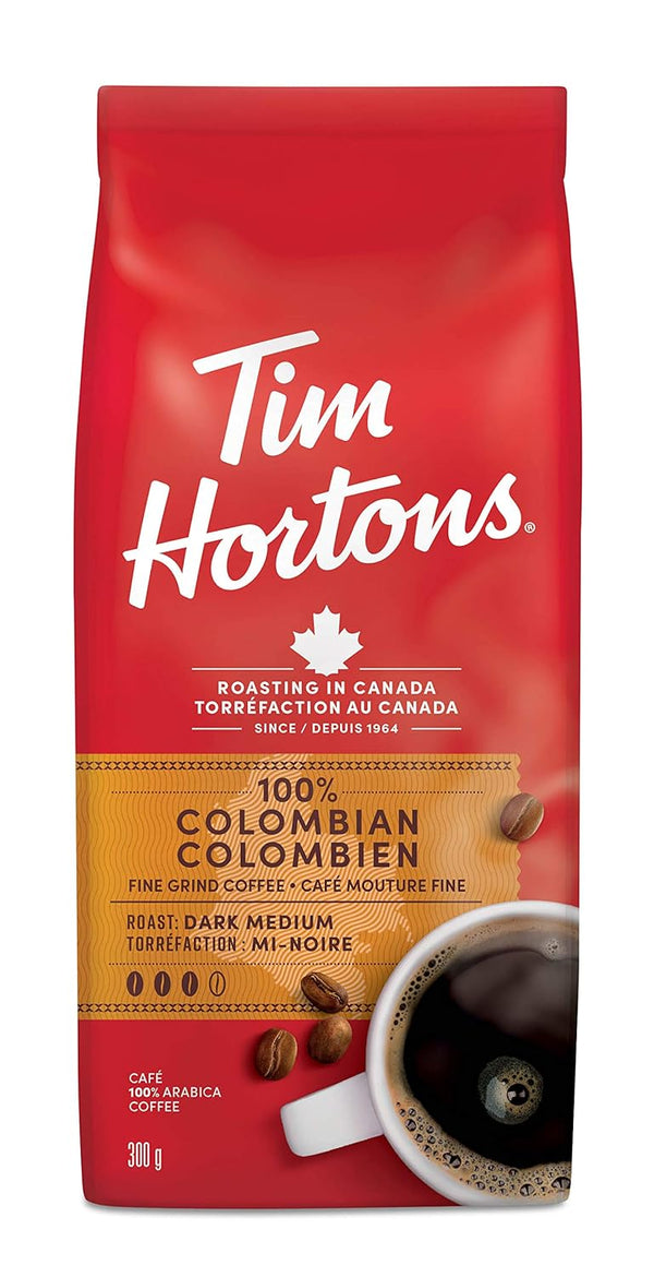 Tim Hortons 100% Colombian Dark Medium Roast Fine Grind Coffee, 300g