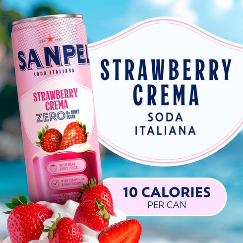 0g 24-Pack Sanpellegrino Soda Italiana Strawberry Crema Italian Sparkling Drink, Added Sugar, Real Fruit Juice, Italian