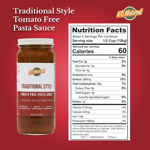 KC Natural Traditional Style Tomato Free Pasta Sauce, 1-pack, 280mg Sodium
