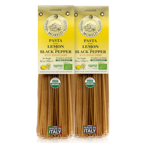 Morelli Organic Lemon Pepper Linguine Pasta with Wheat Germ, Imported from Italy,
