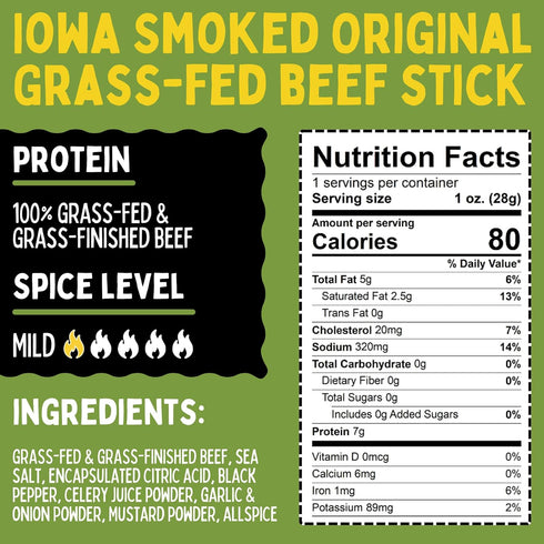 10 8 1 1 (1 10-cnt, 1-oz Flavor Variety Meat Sticks. No Added Nitrates, Gluten, Soy, MSG, Dairy, Nuts. Grass-Fed Beef