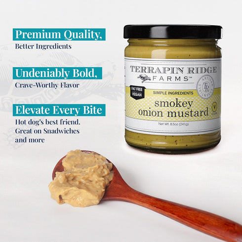 8.5 oz (Pack 2) Terrapin Ridge Farms Smokey Onion Mustard Gourmet Mustard for Burgers, Brats, Sandwiches & More Jar