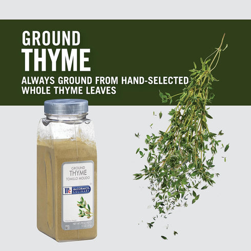 11 oz 11 McCormick Culinary Ground Thyme, - One Ounce Container of Ground Thyme Seasoning, Best with Chowders
