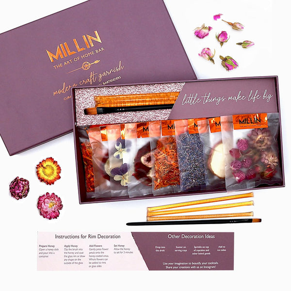 MILLIN Cocktail Garnish Gift Set Edible Flowers & Dehydrated Fruits | Premium
