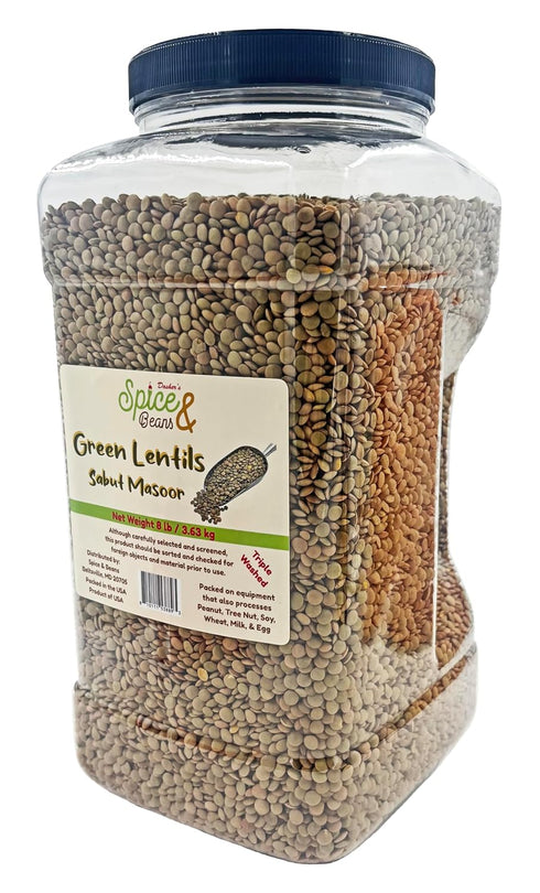 8 lbs. Dried Green Lentils | Triple Washed | by Dasher's Spice & Beans |
