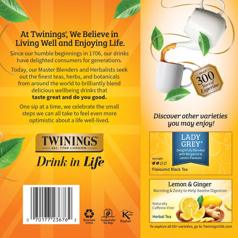 100 Count (Pack 1), 100 Twinings Earl Grey Black Tea Individually Wrapped Bags, of Flavoured with Citrus & Bergamot