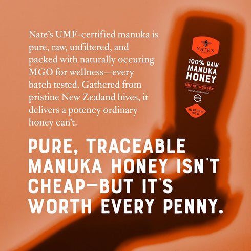 263+ 10+ 13.2 oz Nate's Raw Manuka Honey MGO | UMF Certified | Squeeze Bottle