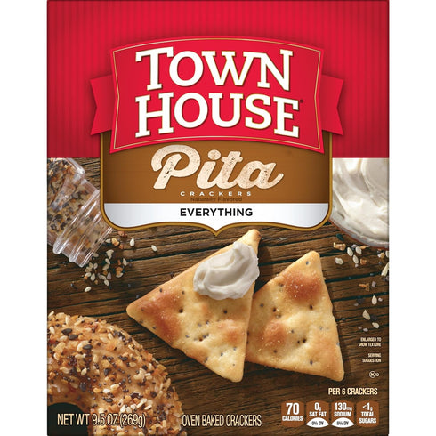 9.5oz Town House Pita Oven Baked Crackers, Party Snacks, Game Day, Everything Flavor Box