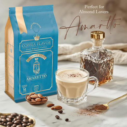COFFEA FLAVOR FINE ORGANIC COFFEE 100% Flavored Ground Coffee Amaretto (Almond), Arabica, Single Origin, Medium Roast