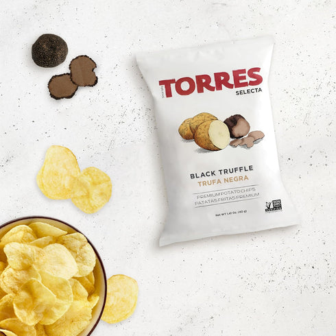 1.41 oz. (Pack 6) TORRES Selecta Gourmet Potato Chips - Snack Size Small Batch Artisan Kettle Chips - Black Truffle