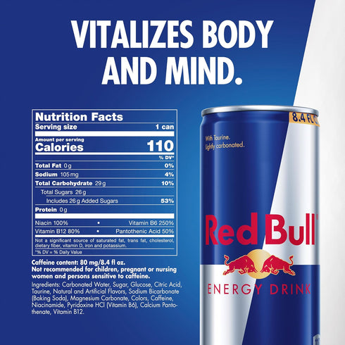 80mg 8.4 Oz, Pack 4 Red Bull Energy Drink with Caffeine plus Taurine & B Vitamins, Fl of Cans