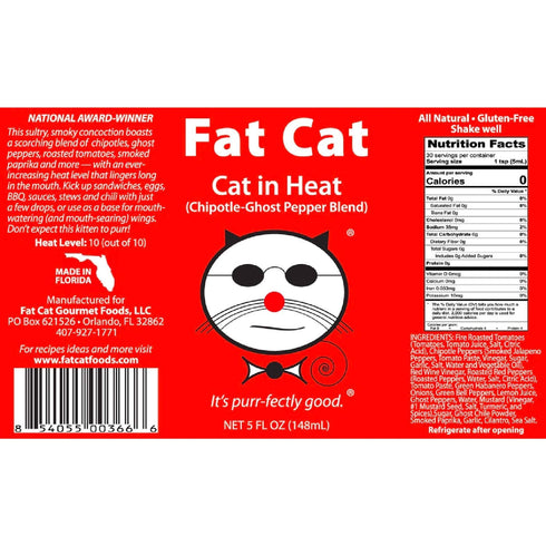 Pack Set (5 Heat Lovers Natural Hot Sauce Variety by Fat Cat Gourmet | Habanero | Scotch Bonnet | Ghost | Scorpion |