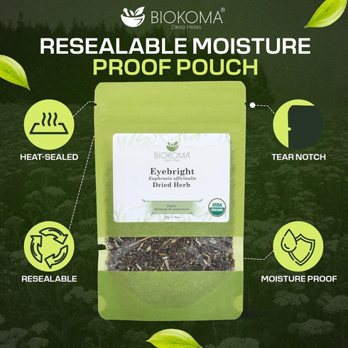 1.76oz Biokoma Organic Eyebright Dried Herb Euphrasia Officinalis Loose Herbal Tea USDA Organic Herbal Tea - Resealable