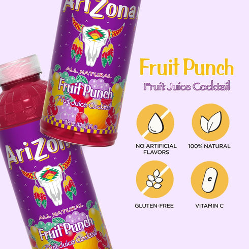 16 Oz (Pack 12) AriZona Fruit Punch - Fruit Juice Cocktail - Fl