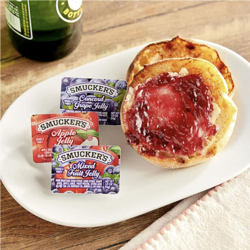 Movelo -4 50-Pack Assorted Jelly & Jam Cups Single-Serve Apple, Grape, Strawberry & Mixed Fruit Individual Breakfast