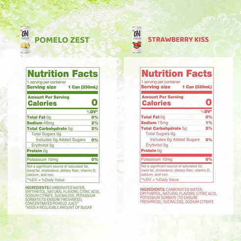 11.16 oz (Pack 12) CHI FOREST Sparkling Water Beverage, Pomelo & Strawberry drinks, Zero Sugar or Artificial Flavor, fl