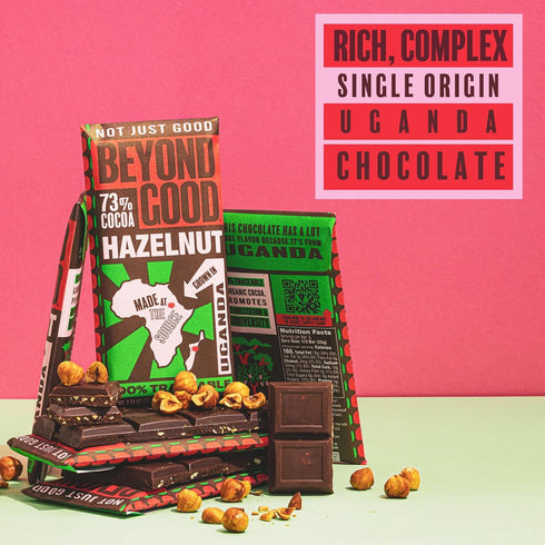 73% 6 Pack Beyond Good Cocoa Dark Chocolate with Hazelnuts | - Chocolate Bars | Direct Trade, Vegan, Kosher, Non-GMO |