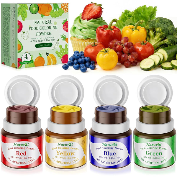 Natural Food Coloring Powder 4 Colors Set Artificial & Synthetic Dye Free