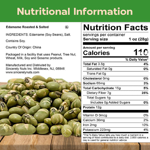 (1 LB) Sincerely Nuts Dried Edamame (Roasted, Salted) - Vegan, Kosher & Gluten-Free Food - Plant-Based Protein - Add