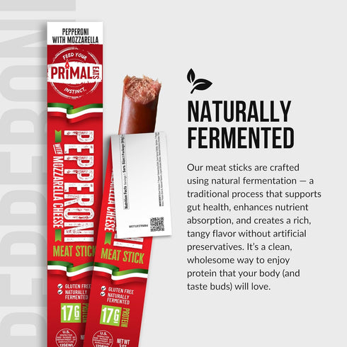 W/Mozzarella 3oz 10-Pack 19g Primal Eats Pepperoni Beef Brisket Meat Sticks, - Lean Meat Protein Keto, Paleo